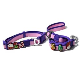 Christmas Themed Dog Collar and Leash Set, Waterproof PVC Pet Collar with Cute Charms for Small Medium Dogs (Color: Pink Purple, size: L)