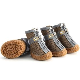 Non Slip Dog Shoes Warm Plush Lining Breathable Pet Boots for Paw Protection (Color / Size: Earthen yellow / 2 Fit width3-3.2cm)