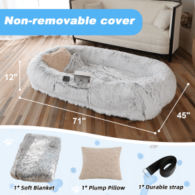 Human Dog Bed, 71"x45"x12" Size Fits You and Pets, Non-removeable Cover, Washable Faux Fur Dog Bed for People Doze Off, Napping Orthopedic Dog Be (Color: gray, size: 6XL(Non-Detachable Dog Bed))